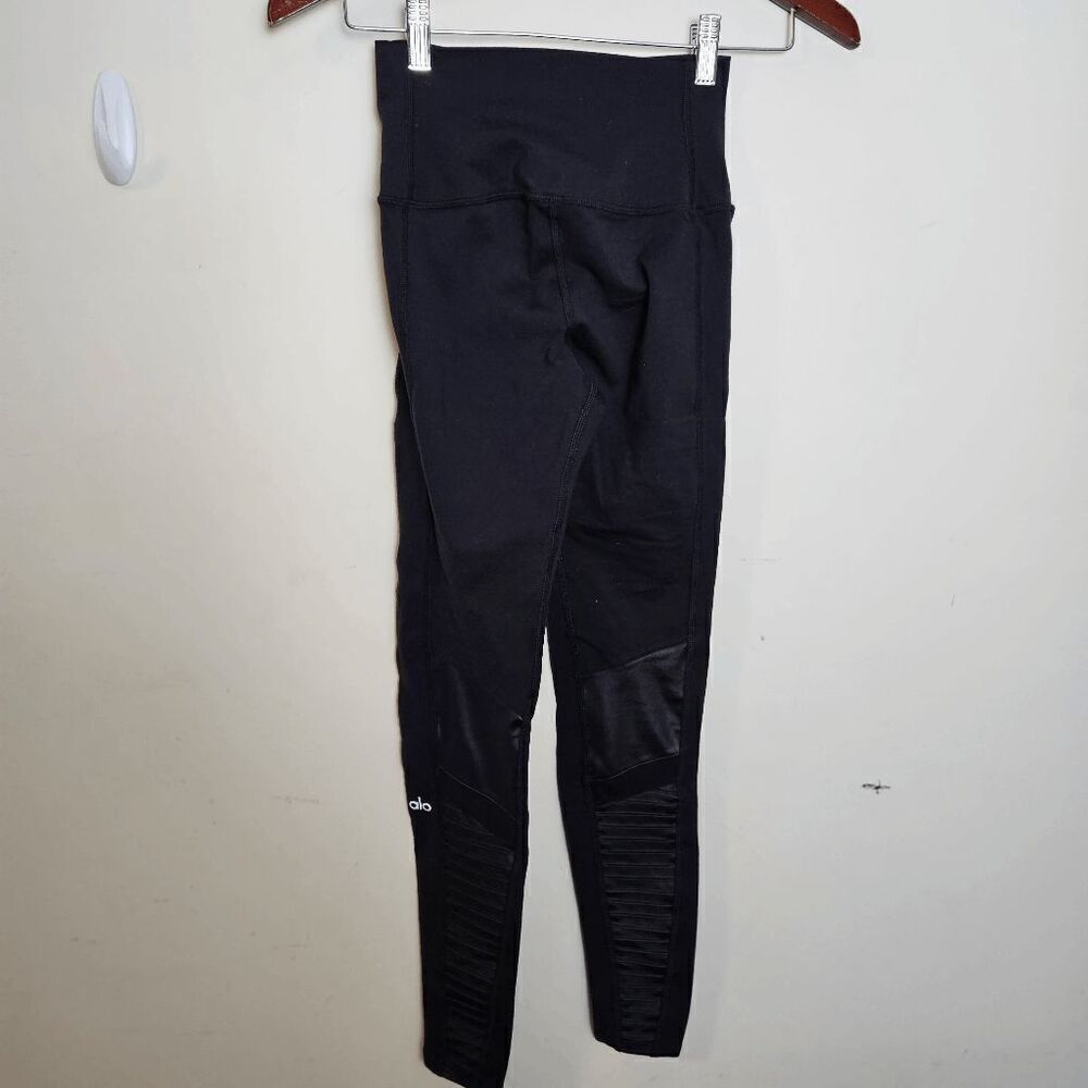 Alo Yoga High Rise Moto Faux Leather & Mesh Detail Leggings Women's Black Size X